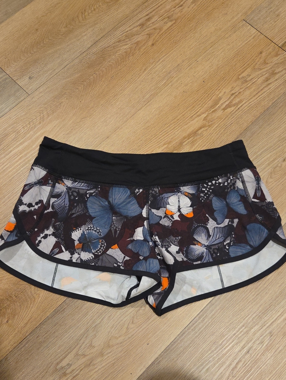 Women’s Black Waist Floral Butterfly Running Shorts